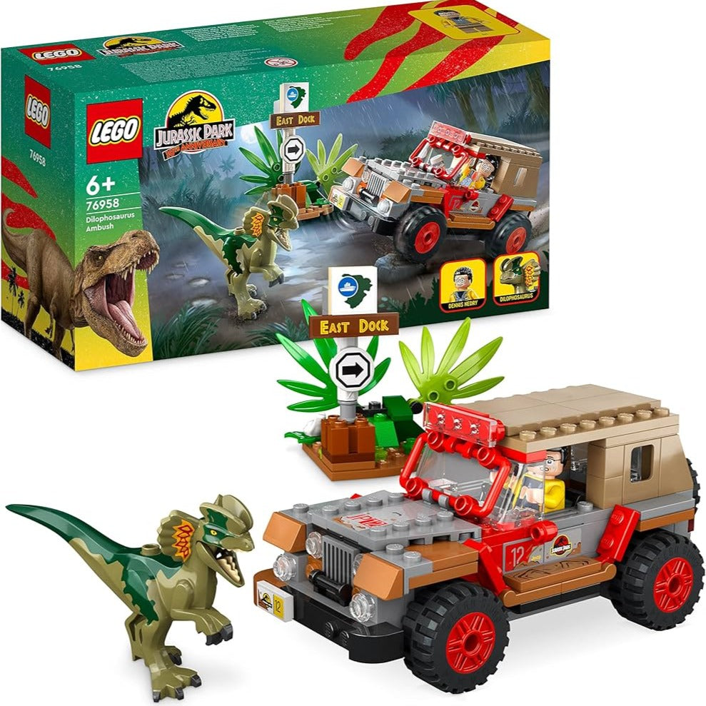 Lego Jurassic Park 76958 Dilophosaurus Ambush 6 plus Dinosaur Toy for Boys and Girls with Dino Figure and Jeep Car