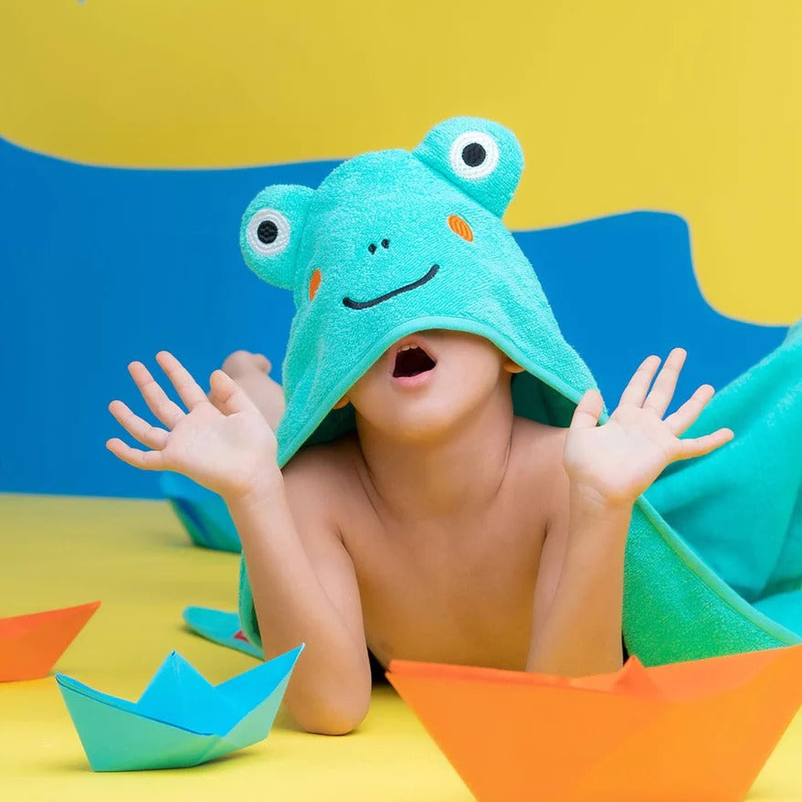 Rabitat Amazonia Kids Towel Zero Twist Cotton Towel with Hood  (0-5 years)  Green frog