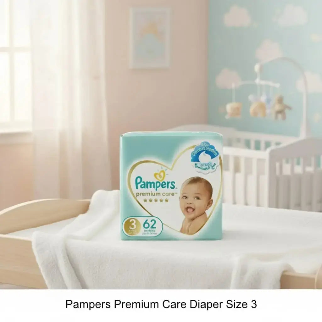 Pampers Premium Care Taped Diapers Size 3 6 to 10kgs 62 Count Made in Saudi Arabia