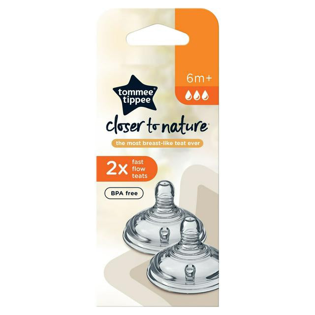 Tommee Tippee Closer To Nature Fast Flow Teats 2 Pack 6 Month plus